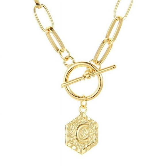 Deals of The Day Clearance! 26 English Letter Pendant Necklace, Paperclip Chain Jewelry, Hexagon Pendant, Personalized Alphabet Pendant, Custom Necklace Gift for Women Big Savings!