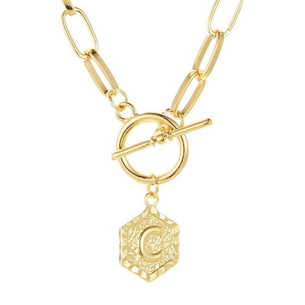Fiudx Collar con Colgante Hexagonal, Cadena de Oro En Capas, Chapado En Oro de 14 Quilates, Ideal para Usar con Tus Iniciales, Regalo para Cumpleaños, Graduaciones y Aniversarios, Accesorio de Moda p