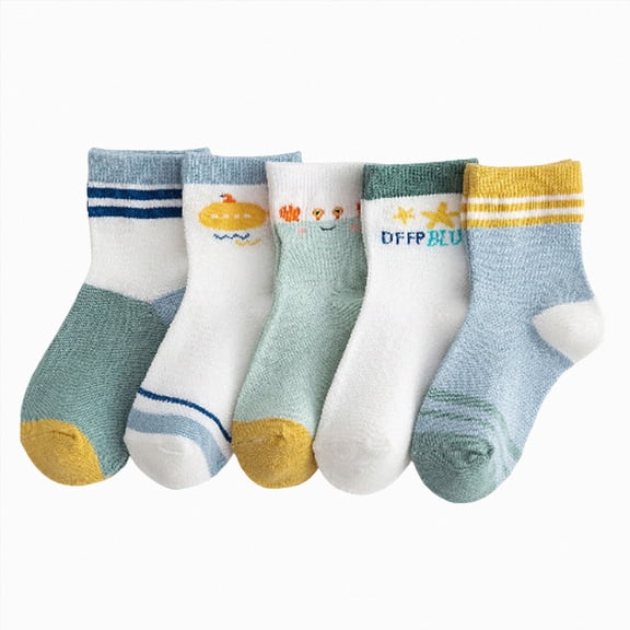 dmqupv Grippy Socks for Toddlers Unisex Toddler Socks Boys Girls Daily Socks Mesh Breathable Cute Printed Design 5 Pairs Grey,2-5 Years