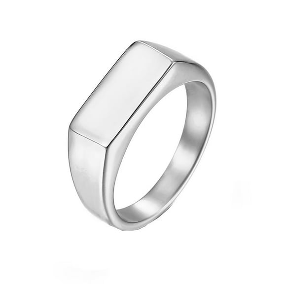 HIJONES Unisex Stainless Steel Rectangular Glossy Signet Ring Simple 8MM Band Lucky Finger Ring Silver Size 7