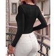 thumbnail image 4 of BTFBM Lace Deep V Neck Fitted Long Sleeve Shirts for Women | Womens Fall Fashion, Casual T Shirt, Base Layer, Basic Undershirts, Slim Fit Going Out Tops, Date Night Out Outfits, 4 of 9