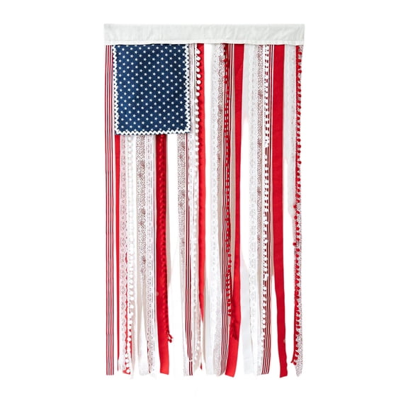 Rustic American Flag Ribbon Banner Handmade Patriotic Wall Hanging Decoration for Independence Day Home Decor