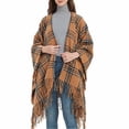 thumbnail image 2 of Xfvqtps Women Cape with Belt Color Blocking Irregular Plaid Pattern Knitting Warm Loose Windproof Coldproof Warm Winter Long Coat Orange, 2 of 9