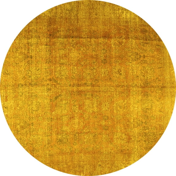 Ahgly Company Machine Washable Indoor Round Persian Yellow Traditional Area Rugs, 4' Round