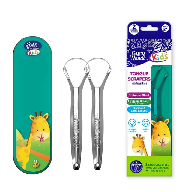 Raspador de lengua GuruNanda para niños, paquete de 2, acero inoxidable