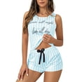 thumbnail image 1 of Franhais Women Pajamas Set 2 Pieces Loungewear Suits Letter Print Stripe Sleeveless Tank Tops and Shorts Sleepwear Outfits, 1 of 5