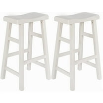 eHemco Heavy-Duty Solid Wood Saddle Seat Kitchen Counter Height Barstools, 29 Inches, White, Set of 2
