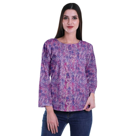 Moomaya Printed Button Placket Full Sleeve Top Round Neck WoMen's Casual Summer Tunic