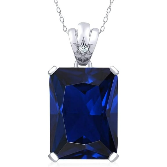 2Ct Emerald Cut Simulated Blue Sapphire Solitaire Women's Pendant 14K White Gold Plated Silver