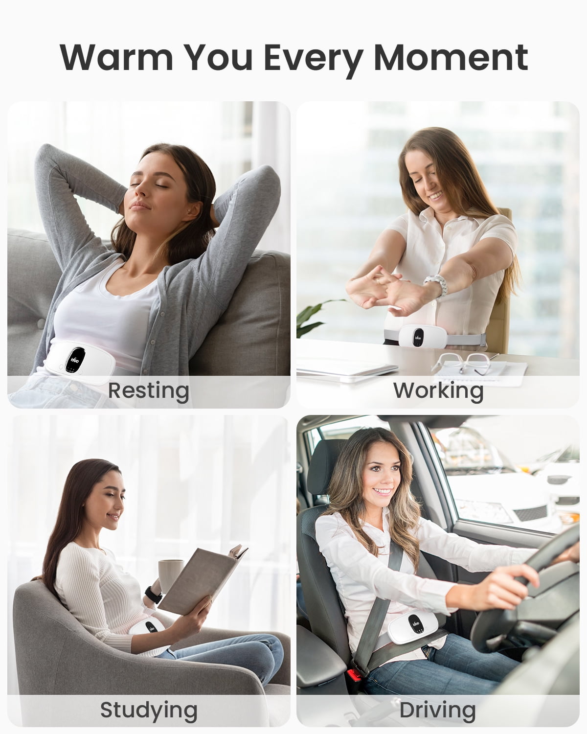 iDOO Cordless Heating Pad for Period Cramps, 3 Heat Setting, 3 Massage Modes,Birthday Mothers Day Gifts for Girlfriend Mom Wife Women, FSA HSA Eligible, White