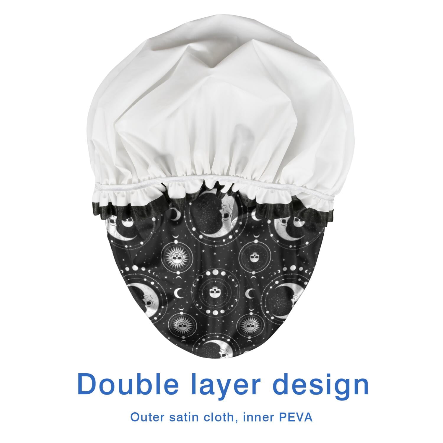 Shower Caps,Black Moon Skull Pattern Waterproof Shower Cap for Women 4 Pieces,Double Reusable Hair Cover for Shower PEVA Elastic Stretch Hem