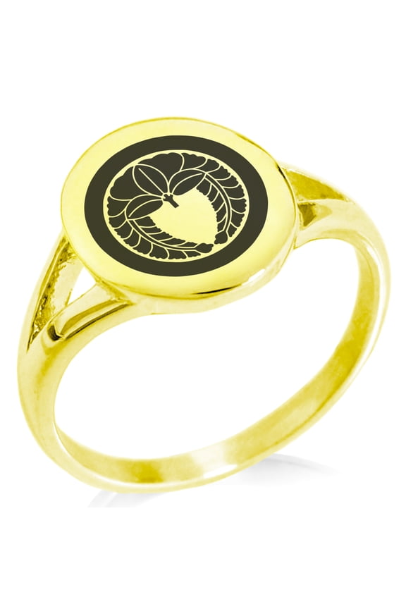 Stainless Steel Natsuka Samurai Crest Minimalist Oval Top Polished Statement Signet Ring