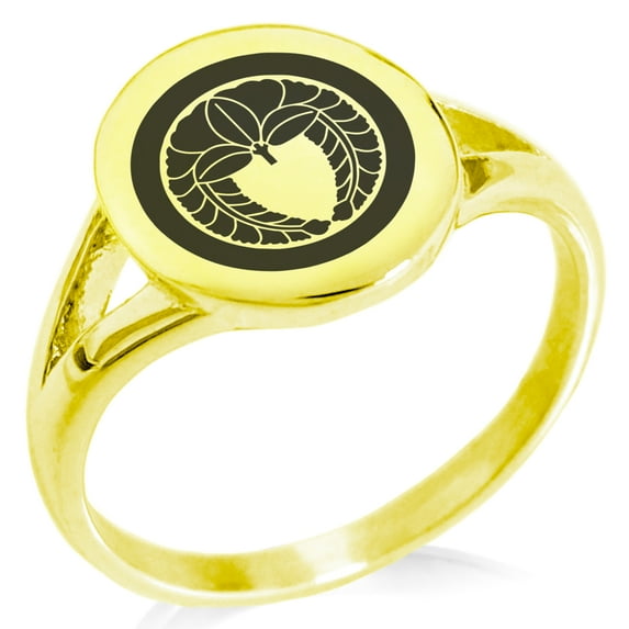 Stainless Steel Natsuka Samurai Crest Minimalist Oval Top Polished Statement Signet Ring