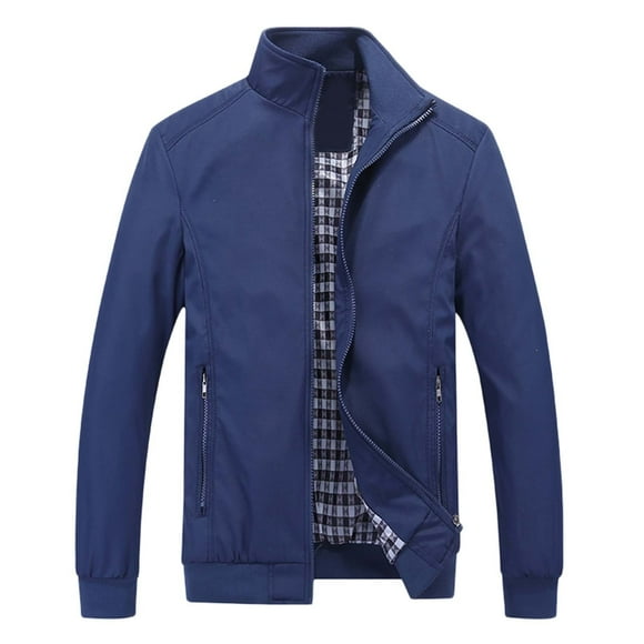 Ketyyh-chn99 Men'S Rain Jacket 2024 Fashion Fall Men's Lightweight Bomber Jacket Casual Mens Fashion Business Solid Stand Collar Leisure Large Zipper Jacket Dark Blue,XL