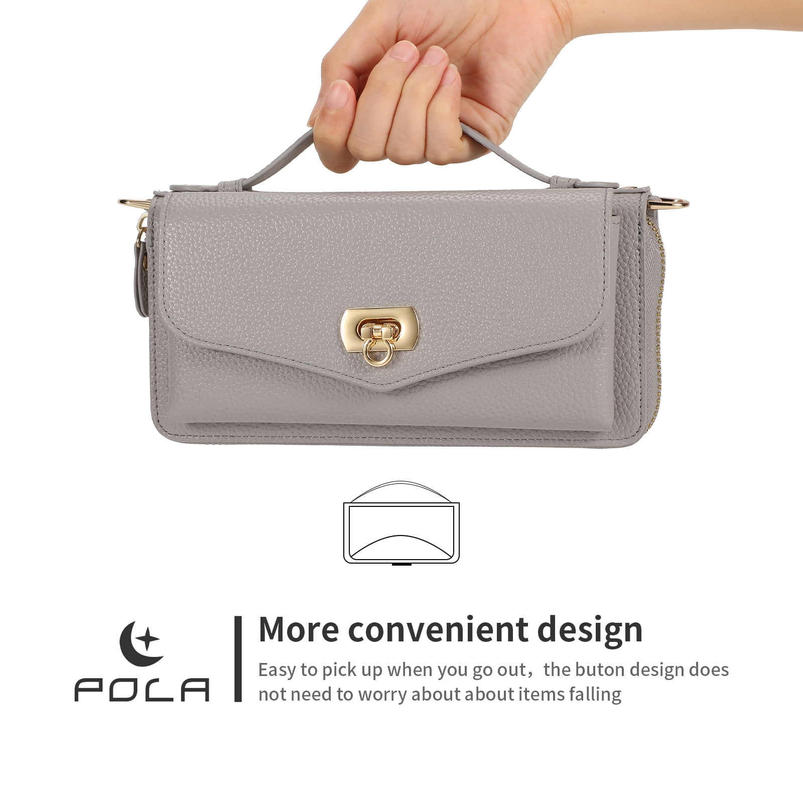 Dteck Crossbody Wallet Case for iPhone 17 Pro Max, Magnetic Detachable Floral PU Leather Phone Case with RFID Blocking Card Holder Wristlet Mirror Flip Zipper Shoulder Purse Bag for Women, Grey