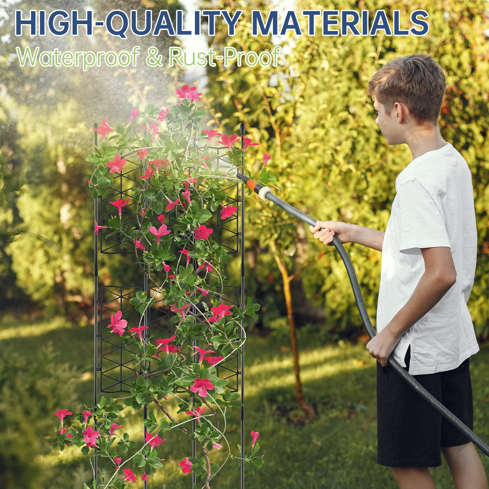 NiHome 12-Pack 50 Inches Garden Trellis for Climbing Plants Outdoor, Plant Support Trellis Cage for Clematis, Roses, Jasmine and Vines Such as Tomatoes, Grapes, Cucumbers and Blackberries