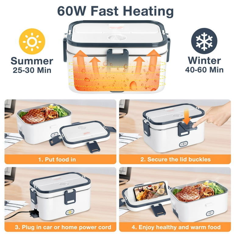 110V/220V 12V Portable Electric Heating Lunch Box Food-Grade Food Container Food  Warmer for Kids 4 Buckles Dinnerware Sets