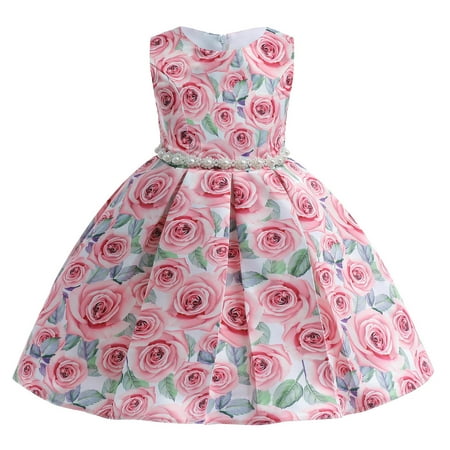 

PANGF Clearance Toddler Flower Girl Dress Kids Dress Girls Birthday Rose Sleeveless Flower Princess Girl Dress Toddler Outwear Stretchy Sundress