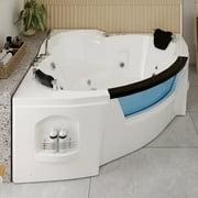 MUZZ Modern Walk-In Bathtub,Freestanding Jetted Bathtub with Jacuzzi and Waterproof Neck Pillow,Fan Shaped All-In-One Whirlpool Soaking Tub with Water Massage,Hot/Cold Bathtub(White)