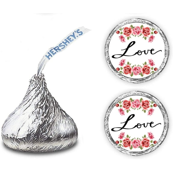 324 Love Roses Flowers Kiss Wedding Stickers, Chocolate Drops Labels Stickers For Weddings, Valentines, Bridal Shower, Engagement Party Decorations, Favors Decor for Kisses