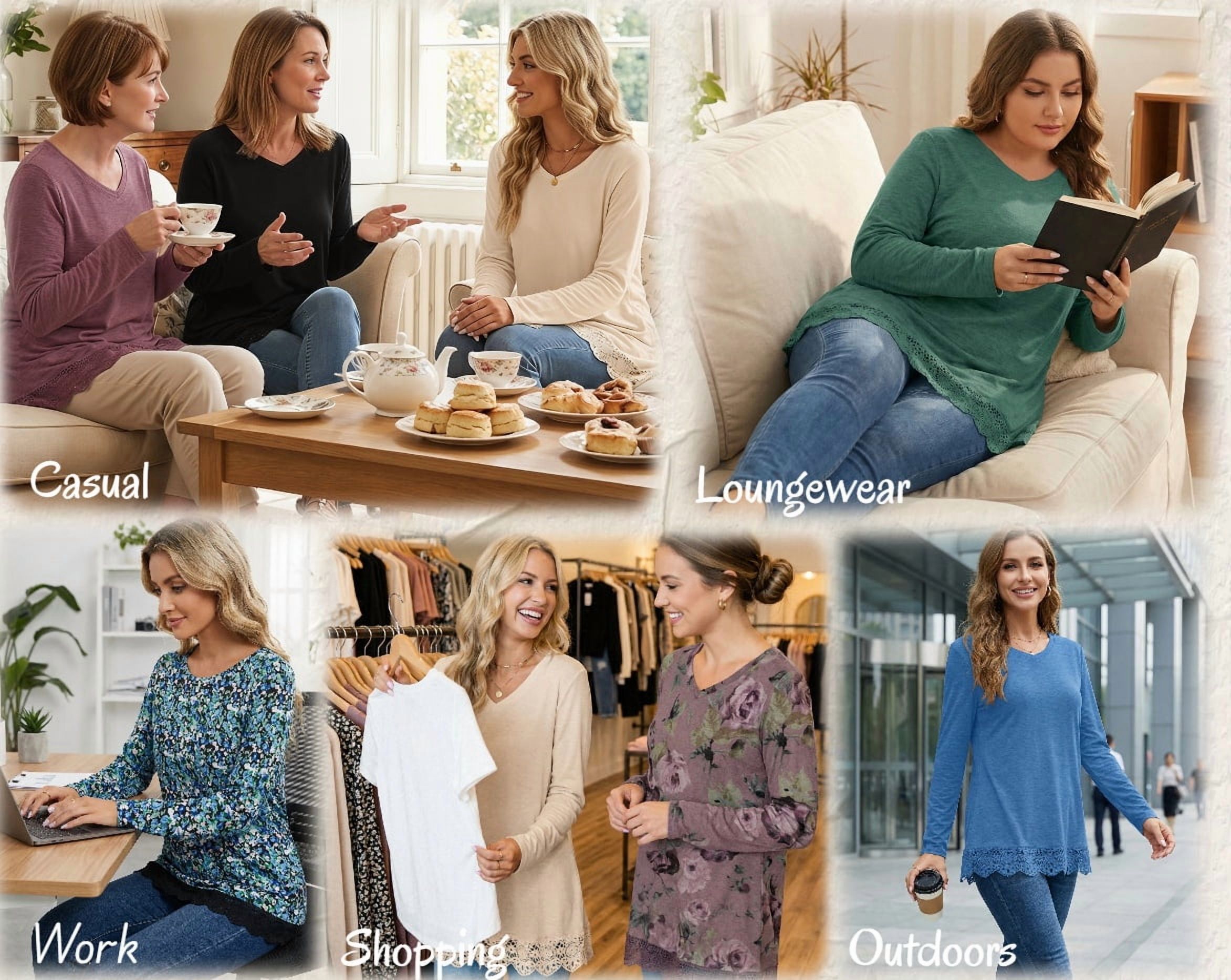 UVN Women's Long Sleeve V-Neck Lace Trim Tunic photo 6