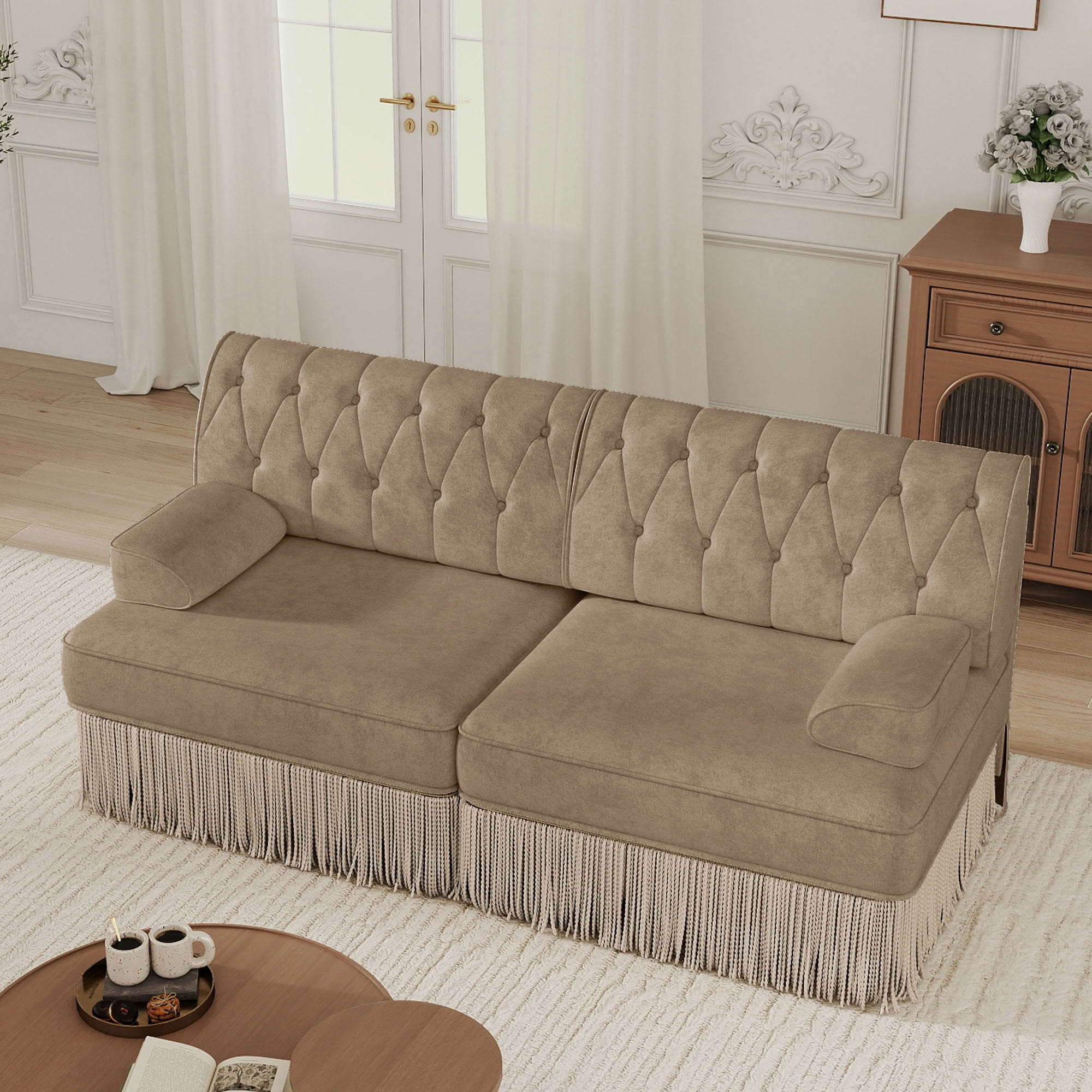 MAYEERTY Chesterfield Loveseat Sofa, 2-Seater Modular Couch with Tassel, Free Combination for Living Room Bedroom Rest Area
