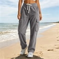 thumbnail image 4 of Sevevn Women's Fall Ribbed-Knit Mid-Rise Straight-Leg Cargo Pants Elastic Drawstring Multi-Pocket Casual Pants, 4 of 6