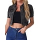 thumbnail image 1 of CHAQUETA DE JEAN DENIM CROP CON MANGAS PUFF Y BOTONES PARA MUJERES INSPIRADAS EN CHIC COLOR GRIS OSCURO, 1 of 5
