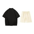 thumbnail image 2 of Yaoyar Mens Round Neck Button Detail Short Sleeve Top with Drawstring Elastic Waist Shorts Casual Two Piece Set Coordinated Outfit, 2 of 7