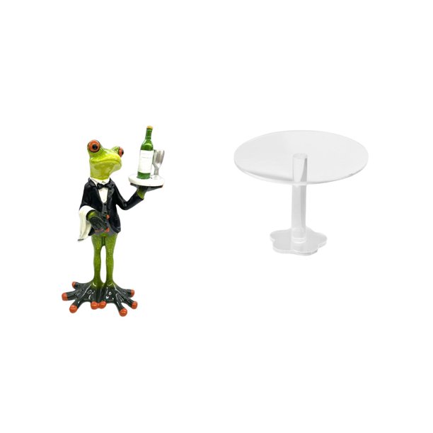 Estatua de rana camarero, figura de escritorio, casa de muñecas, mesa en miniatura, escultura de animal de resina, adorno acrílico adecuado para regal