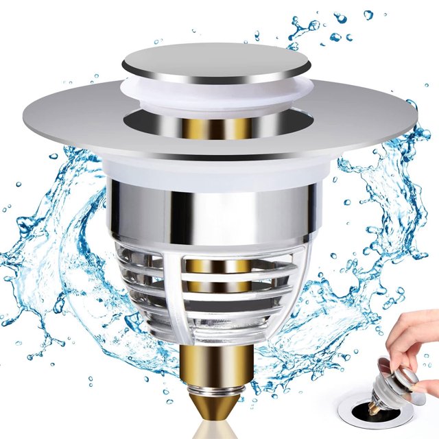 Tapón de bañera y colador de desagüe antiobstrucciones con filtro de cesta, tapón de lavabo de baño universal, núcleo de rebote emergente