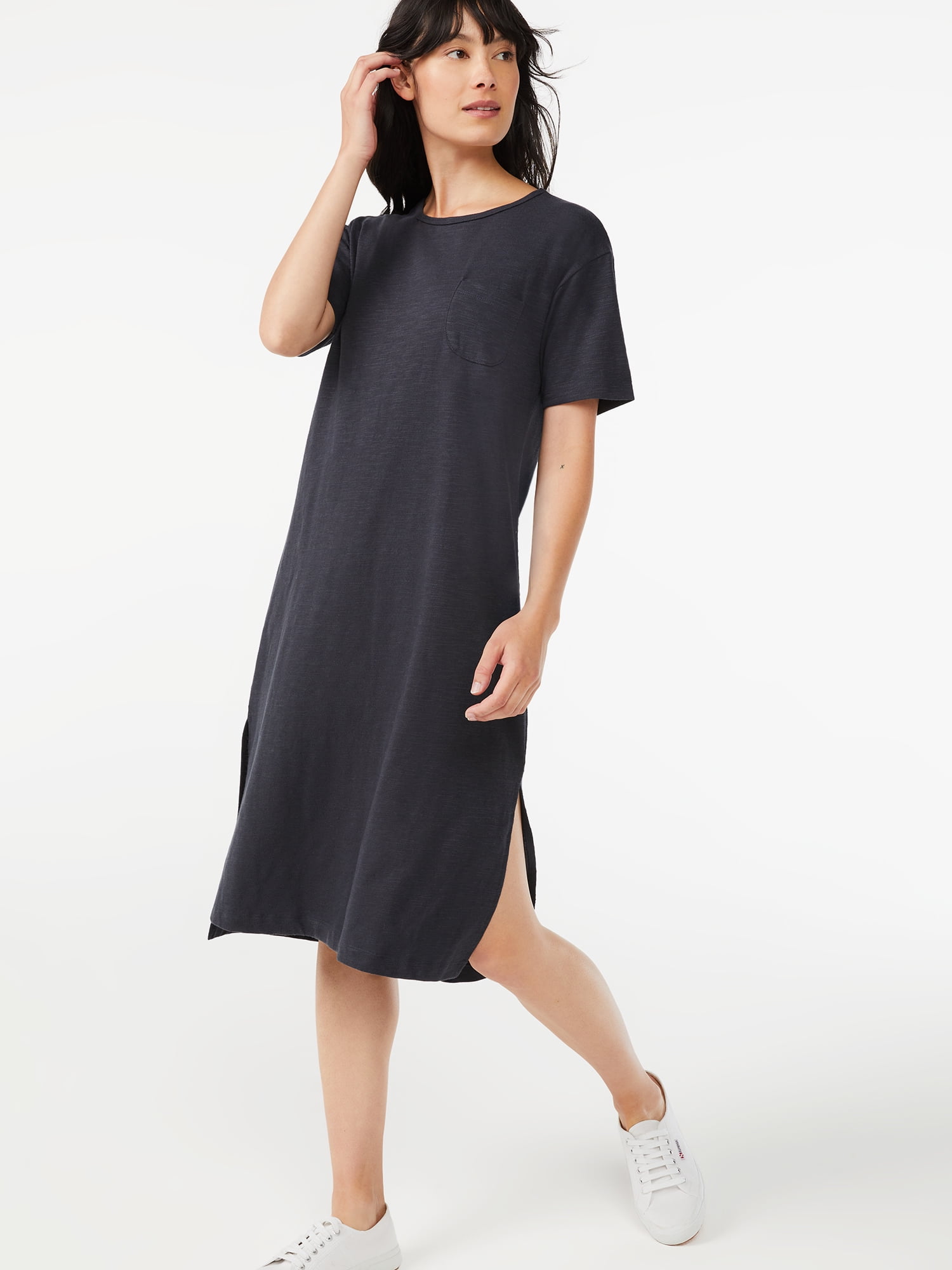 Free Assembly Women's Pocket Midi Dress with Short Sleeves - Walmart.com