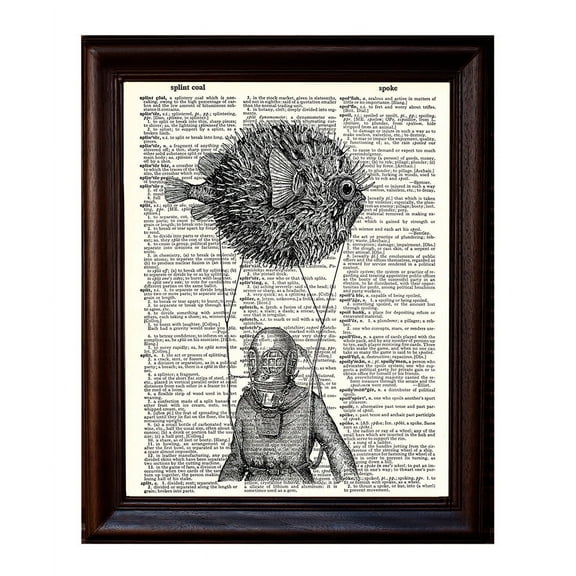 Pufferfish Balloon - Dictionary Art Print Printed On Authentic Vintage Dictionary Book Page - 8 x 10.5