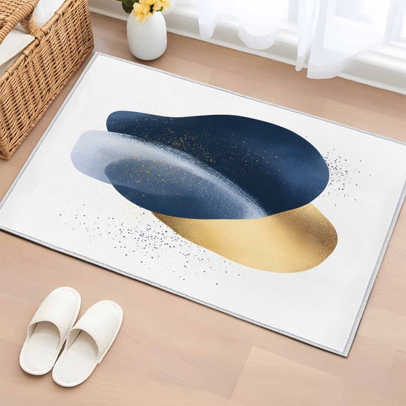 2x3 Ft Entryway Area Rug, Navy Blue Yellow Art Kitchen Rug Runner Washable Floor Mat, Geometric Abstract Modern Art Non Slip Indoor Door Mat Throw Carpet for Bathroom Living Room Bedroom