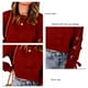 thumbnail image 4 of Jersey para mujer, camisa corta con cordones, mangas largas, cuello redondo, hombros caídos, túnica holgada de otoño para otoño, primavera, vino rojo XL, 4 of 5