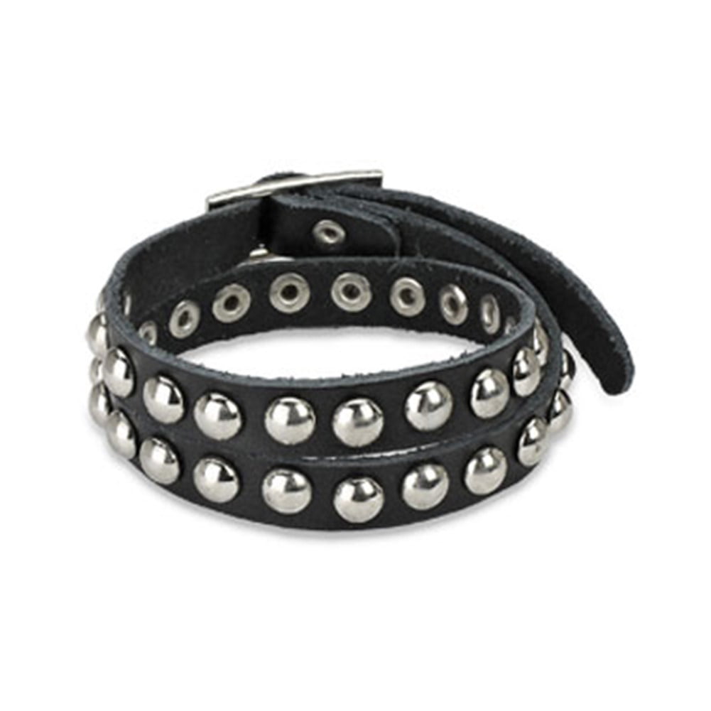 Leather Bracelet with ring and dome studs