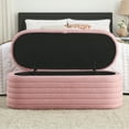 thumbnail image 3 of Upholstered Fabric Storage Ottoman Bench, Footrest Footstool, End of Bed Stool with Safety Hinge for Bedroom, Living Room and Entryway, Pink Teddy, 3 of 9