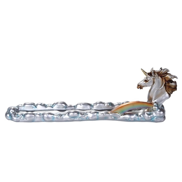 Fantasy Wonderland Unicorn over Colorful Rainbow Bridge Stick Incense Holder 12 Inch L