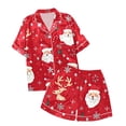 thumbnail image 4 of Youmylove Christmas Pajamas For Children Casual Printed Short Sleeve Button Down Shirt Top Shorts Pajamas Set Cute Soft Nighty For Teens, 4 of 4