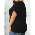 thumbnail image 2 of Cuteduck Womens Plus Size Short Sleeve Henley V-Neck Button Top Lace Textured Blouse 1X-5X, 2 of 9