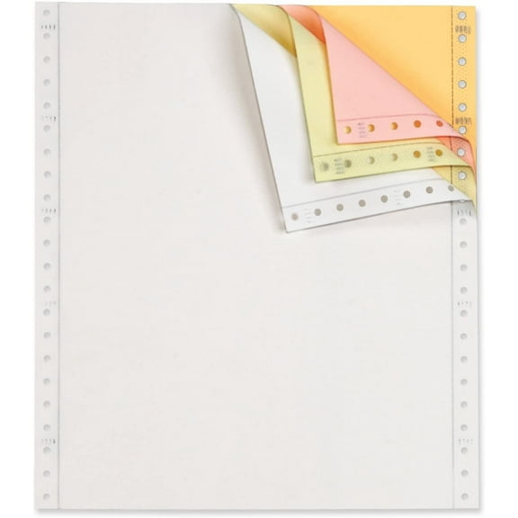TOPS Continuous Computer Paper, 4-Part Carbonless, Removable 0.5 Inch Margins, 9.5 x 11 Inches, 900 Sheets, White/Canary/Pink/Golden 55189