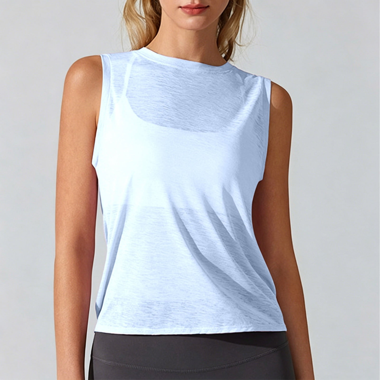 Lightweight Sleeveless Workout Tank Top for Running and Training Relaxed Fit Gym Layering Camisole Breathable Athletic Vest for Women Light Blue S