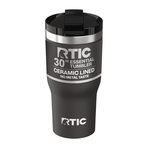 RTIC 30 oz Ceramic Lined Insulated Essential Tumbler, Leak-Resistant Lid, Black