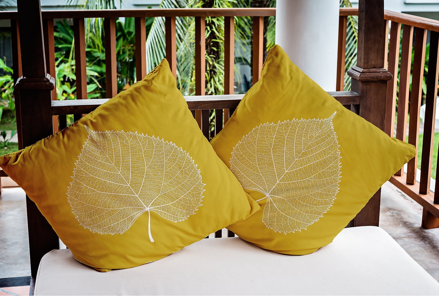 16" x 16" Simply Daisy Leaf Study Polyester Indoor/Outdoor Pillow, Mustard Qty 1