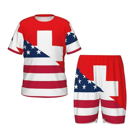 Luyuia USA Switzerland Print Girls  2-Piece Tie-Dye Pajama Set  Cute Summer Loungewear with Shirt and Tank Shorts Nightwear-Medium