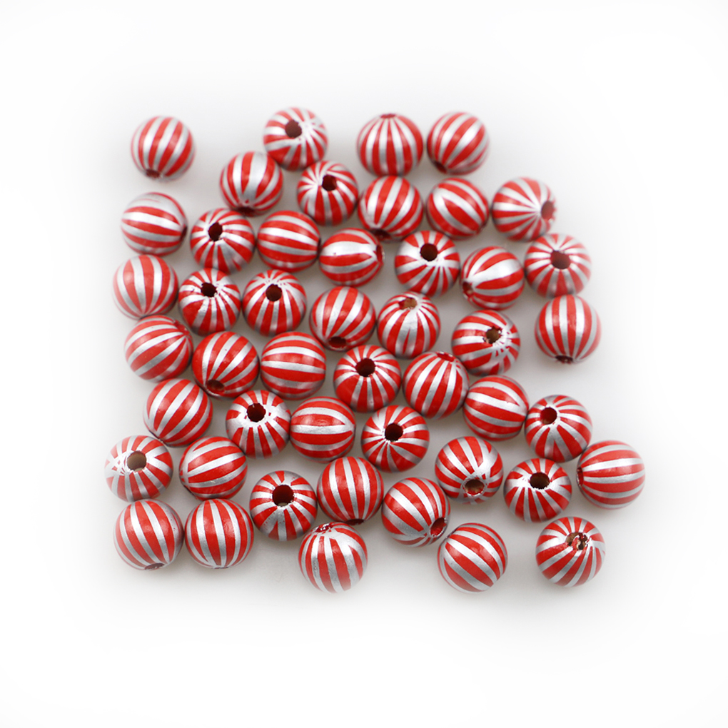 TureClos 100 Pieces Candy Cane Wooden Beads 0.63 Inch Christmas Dotted