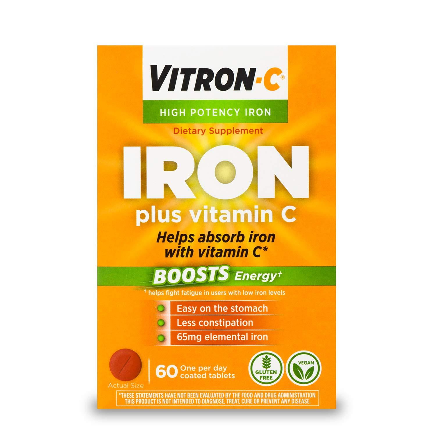 VitronC High Potency Iron Supplement with Vitamin C, Boosts Energy, 60