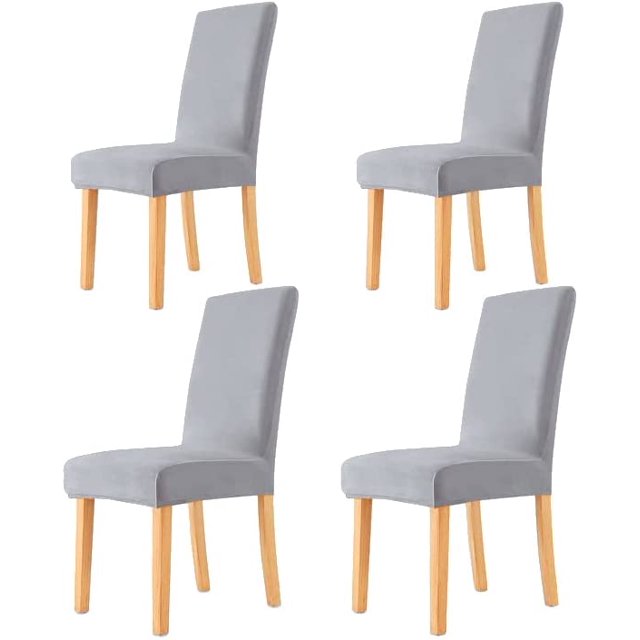 Fundas para Sillas de Comedor, Juego de 4 Fundas para Sillas de Comedor de Terciopelo Elástico, Fundas para Sillas Gris Plateado para Cocina, Hotel, Boda, Fiesta, 4 Piezas JM