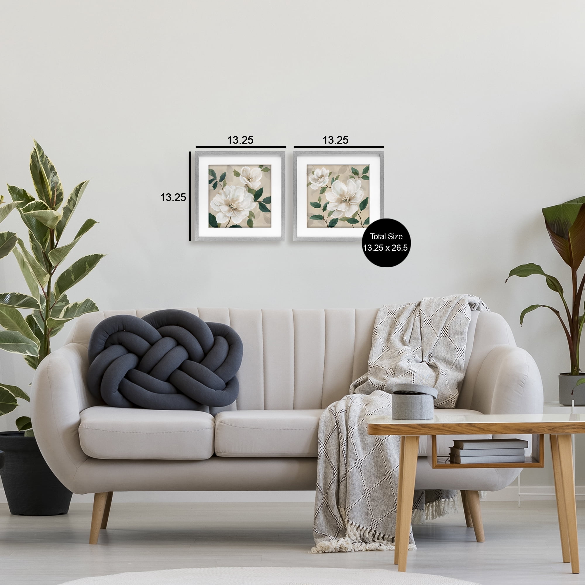 Stupell Industries Serene White Blossoms & Foliage 2 Piece Gray Framed Print Under Glass Set, design by Nan