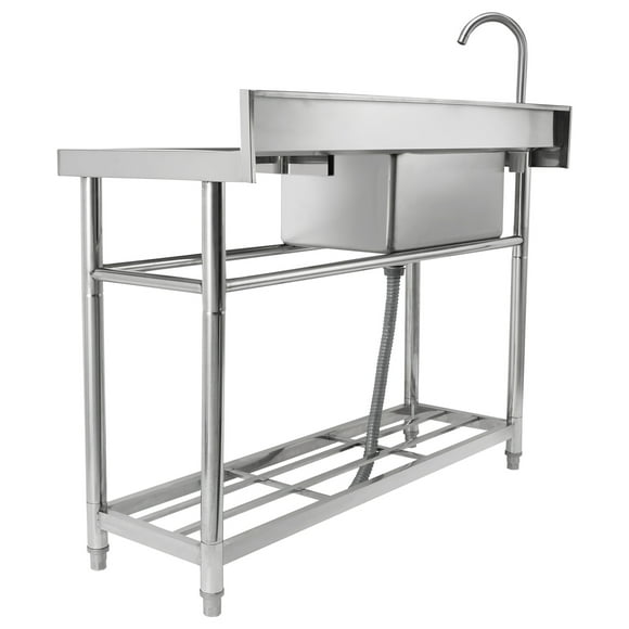 KFFKFF Stainless Steel Utility Sink, 1 Compartment Free Standing Small Sink w/Workbench Faucet & legs, 39.4 x 19.1 x 37.4 in Commercial Single Bowl Sinks, NSF Certified